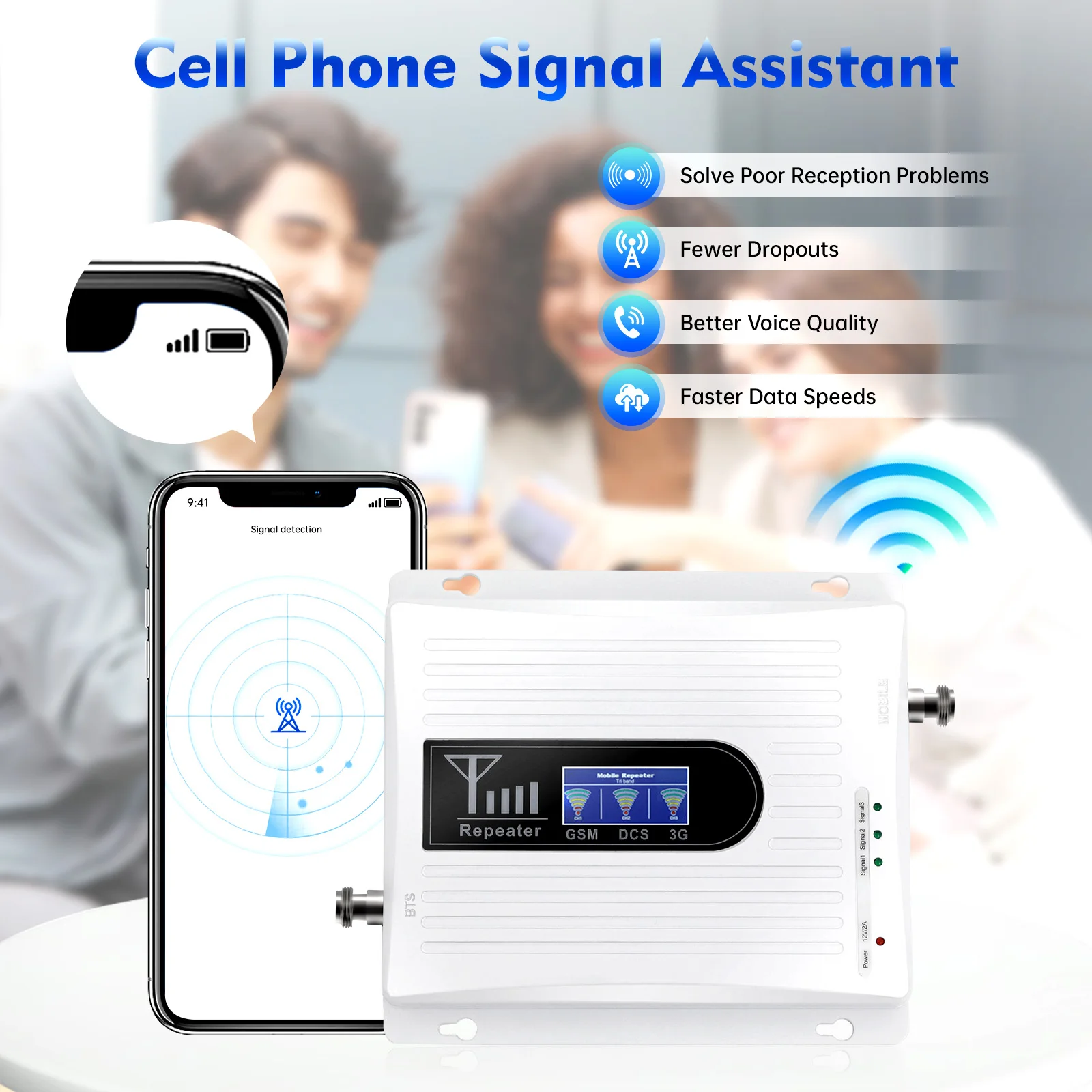 Cell Phone Signal Booster, GSM DCS WCDMA 900/1800/2100MHz Band Mobile Amplifier Kit with Indoor Outdoor Antenna, 2G/3G/4G GSM
Cell Phone Signal Booster, GSM DCS WCDMA 900/1800/2100MHz Band Mobile Amplifier Kit with Indoor Outdoor Antenna, 2G/3G/4G GSM
