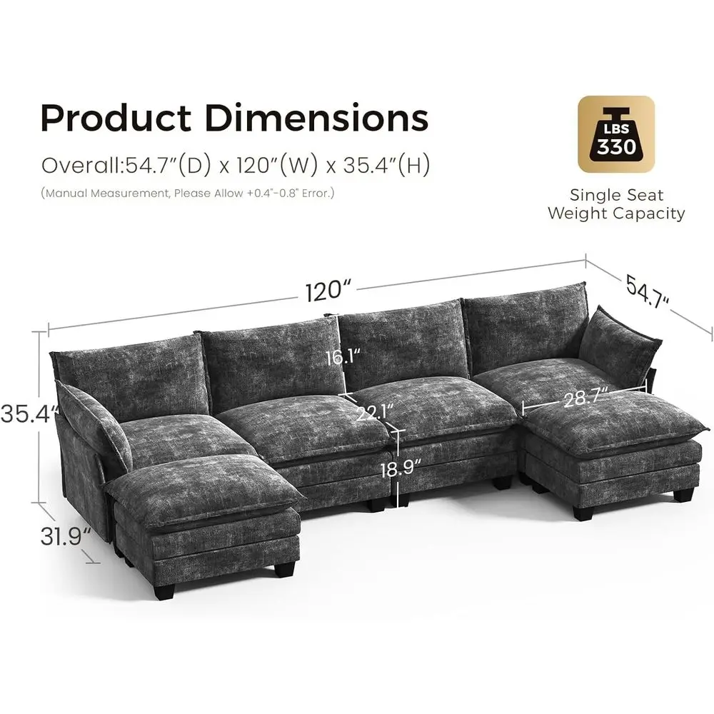 120 Modular Sectional Sofa for Living Room, UShaped 6 Seater Convertible LShaped Cloud Couch with Ottoman, Chenille Modern Sect
120 Modular Sectional Sofa for Living Room, UShaped 6 Seater Convertible LShaped Cloud Couch with Ottoman, Chenille Modern Sect