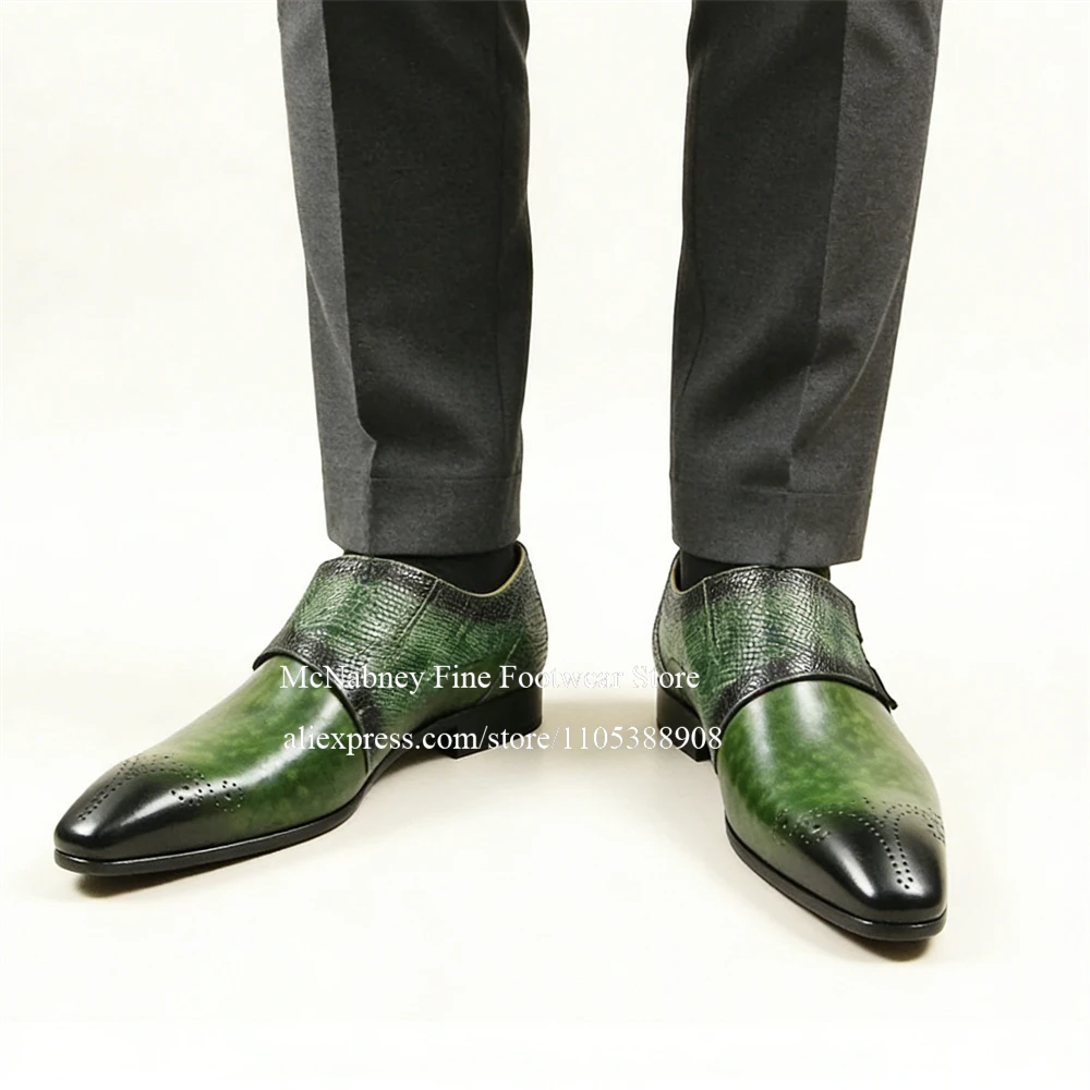 Ombre Leather Monk Strap Loafers Slip on Snake Skin Pattern Strap and Brogue Decor Pointed Toe Business Formal Men Dress Shoes
Ombre Leather Monk Strap Loafers Slip on Snake Skin Pattern Strap and Brogue Decor Pointed Toe Business Formal Men Dress Shoes
