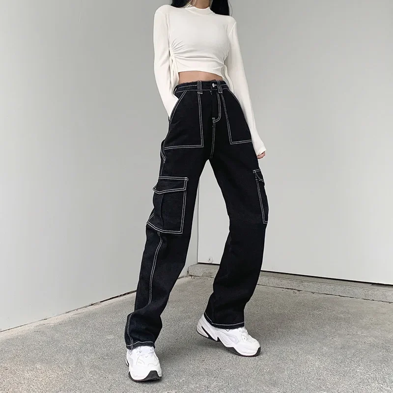 Vintage Jeans Women Cargo Pants Denim High Waist Zipper Fly Pockets Button Floor Length Trousers Straight Streetwear Denims
Vintage Jeans Women Cargo Pants Denim High Waist Zipper Fly Pockets Button Floor Length Trousers Straight Streetwear Denims
