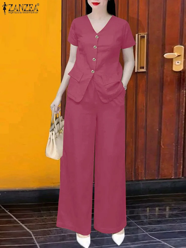 Elegant Women OL Work Tracksuits ZANZEA Summer V Neck Short Sleeve Blouse Pant Sets 2pcs Office Outfits Fashion Matching Sets
Elegant Women OL Work Tracksuits ZANZEA Summer V Neck Short Sleeve Blouse Pant Sets 2pcs Office Outfits Fashion Matching Sets