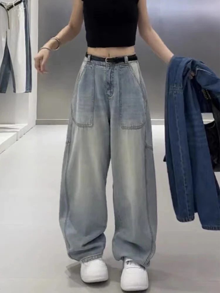 Large size retro American style jeans for women in summer loose fit high waist straight leg wide leg floor length pants
Large size retro American style jeans for women in summer loose fit high waist straight leg wide leg floor length pants