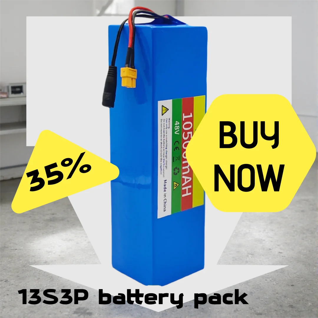 48V E-Bike 13S3P Battery Pack 10.5Ah 18650 Lithium Rechargeable for Electric Scooter Bicycle 1000W BMS + 54.6V Charger
48V E-Bike 13S3P Battery Pack 10.5Ah 18650 Lithium Rechargeable for Electric Scooter Bicycle 1000W BMS + 54.6V Charger