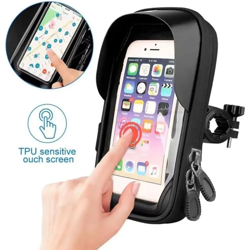 Bicycle Waterproof Phone Holder Stand 360° Rotate Touchscreen Zipper Handlebar Bag Sun Visor Rain Cover Motorbike Scooter Scooty
Bicycle Waterproof Phone Holder Stand 360° Rotate Touchscreen Zipper Handlebar Bag Sun Visor Rain Cover Motorbike Scooter Scooty