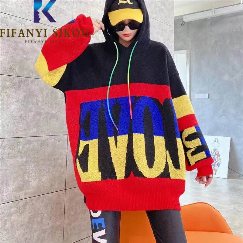 Letter Embroidery Knitted Sweater Women 2023 Autumn Winter Hooded Pullovers Patchwork Fashion Loose Tops Warm Sweaters Female
Letter Embroidery Knitted Sweater Women 2023 Autumn Winter Hooded Pullovers Patchwork Fashion Loose Tops Warm Sweaters Female