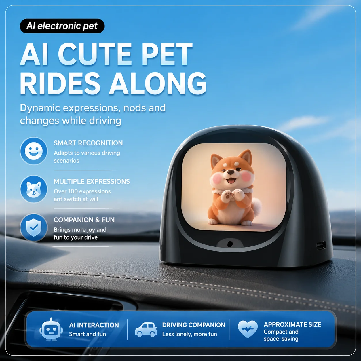 AI Electronic Pet Car Dashboard Companion Animated Expressions Smart Chat Robot Driving Buddy Interior Decor Gift
AI Electronic Pet Car Dashboard Companion Animated Expressions Smart Chat Robot Driving Buddy Interior Decor Gift