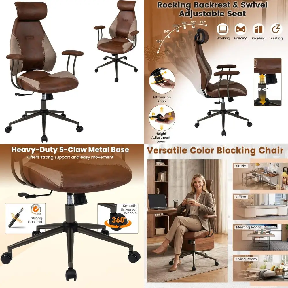 Кресло для руководителя в стиле Mid-Century Modern с высокой спинкой, обивкой из искусственного меха, 2D-подголовником, функцией качания и колесиками, винтажный коричневый цвет
Кресло для руководителя в стиле Mid-Century Modern с высокой спинкой, обивкой из искусственного меха, 2D-подголовником, функцией качания и колесиками, винтажный коричневый цвет