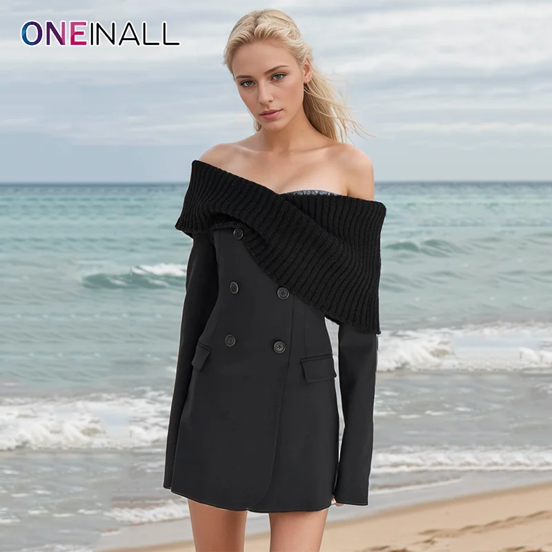 ONEINALL Spliced Button Knit Solid Coat For Women Slash Neck Long Sleeve Off Shoulder Vintage Jacket Female Spring Clothing New
ONEINALL Spliced Button Knit Solid Coat For Women Slash Neck Long Sleeve Off Shoulder Vintage Jacket Female Spring Clothing New