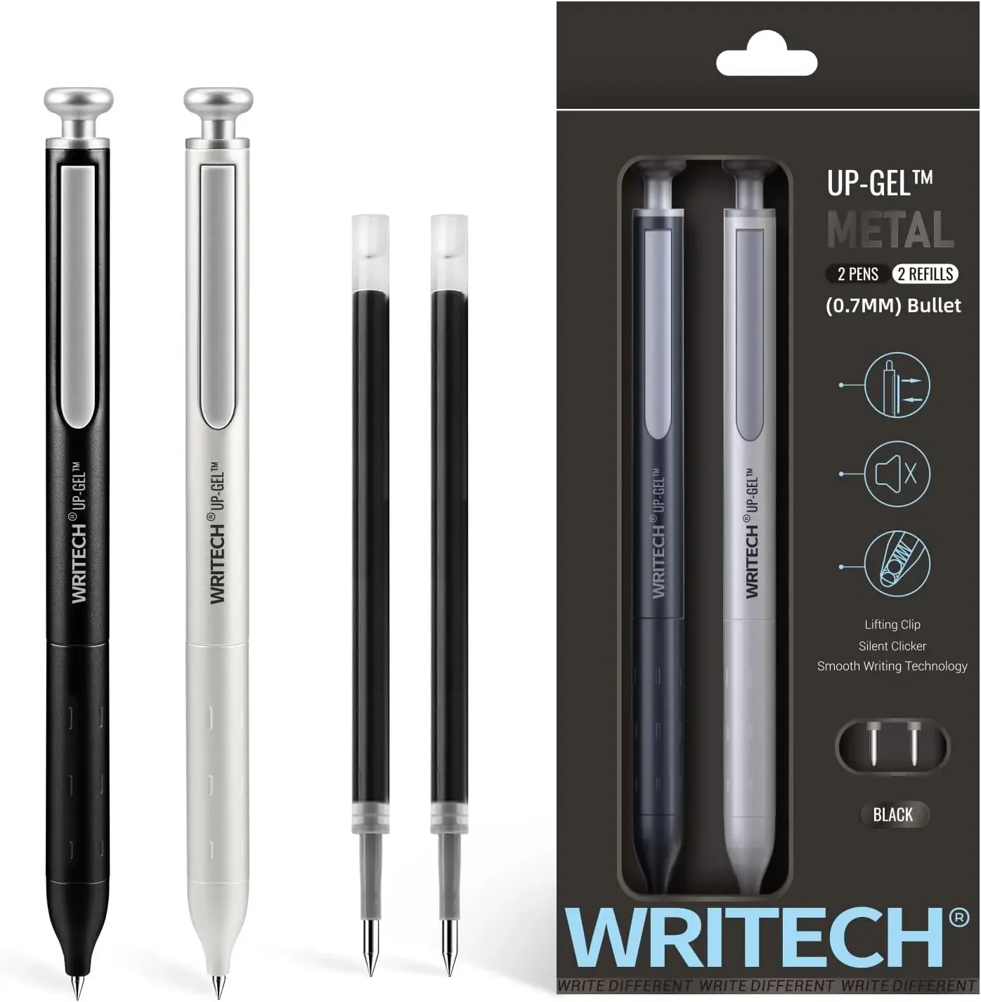 Premium Gel Pens Fine Point 0.7mm Black Ink, Retractable Silent Click, Quick Dry, No Smear, 2ct + 2 Refills
Premium Gel Pens Fine Point 0.7mm Black Ink, Retractable Silent Click, Quick Dry, No Smear, 2ct + 2 Refills