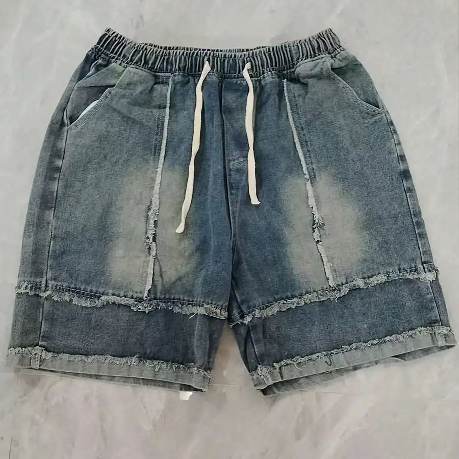 Mens Loose Vintage Patchwork Denim Style Shorts With Drawstring Waist
Mens Loose Vintage Patchwork Denim Style Shorts With Drawstring Waist
