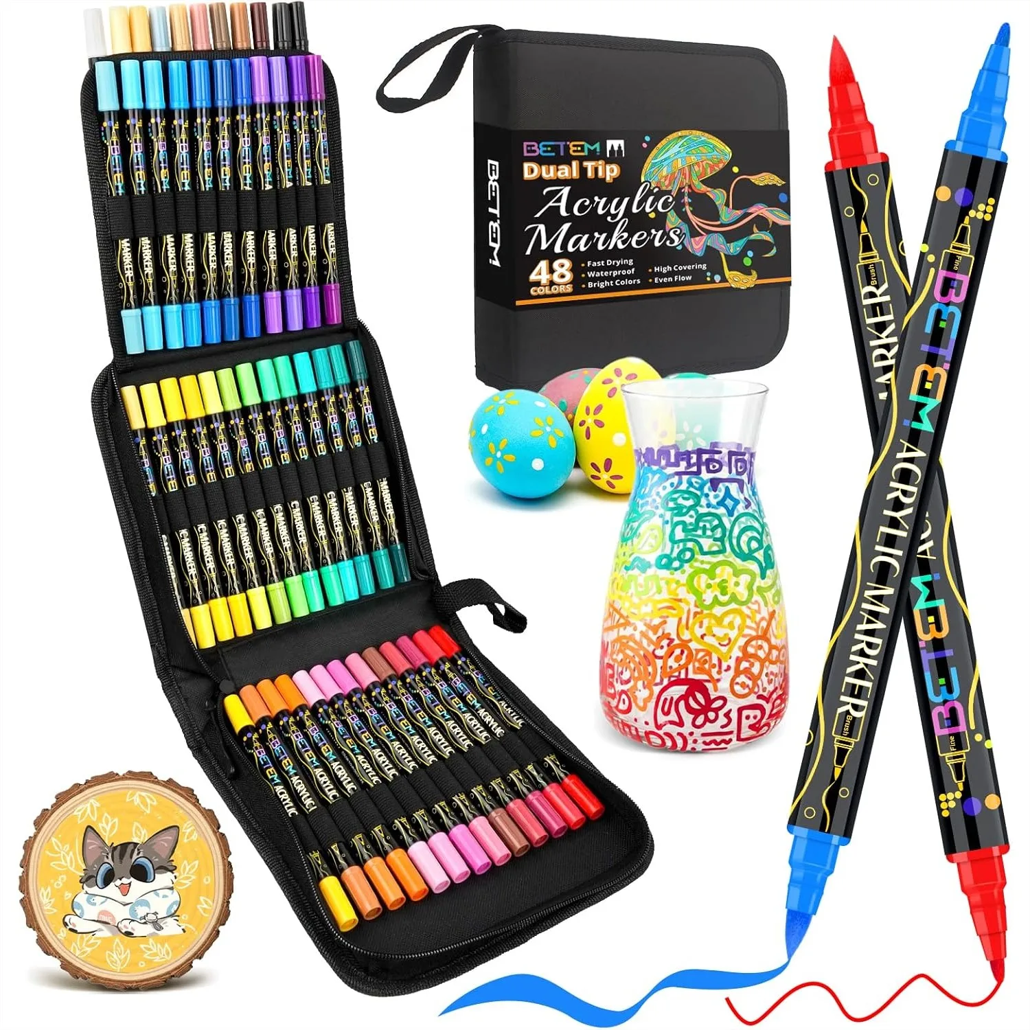 Dual Tip Acrylic Paint Pens 48 Colors with Brush & Fine Tip for Rock, Glass, Wood, Fabric, Canvas Art and Craft Supplies
Dual Tip Acrylic Paint Pens 48 Colors with Brush & Fine Tip for Rock, Glass, Wood, Fabric, Canvas Art and Craft Supplies