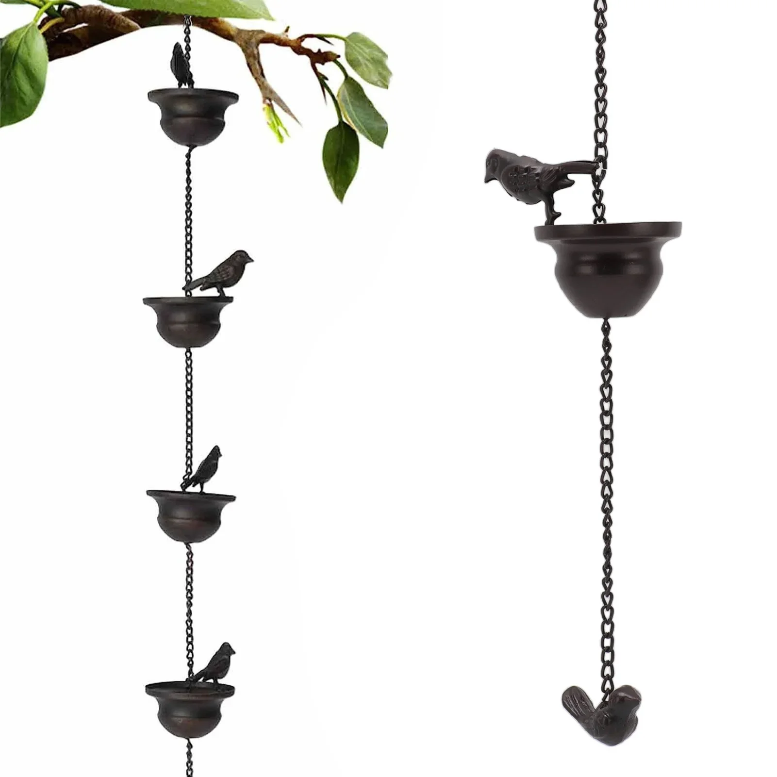 7.9ft Birds On Cup Rain Chain For Gutters Decorative Rain Chimes For Outside Vintage Garden Rainwater Diverter Catcher Chains
7.9ft Birds On Cup Rain Chain For Gutters Decorative Rain Chimes For Outside Vintage Garden Rainwater Diverter Catcher Chains
