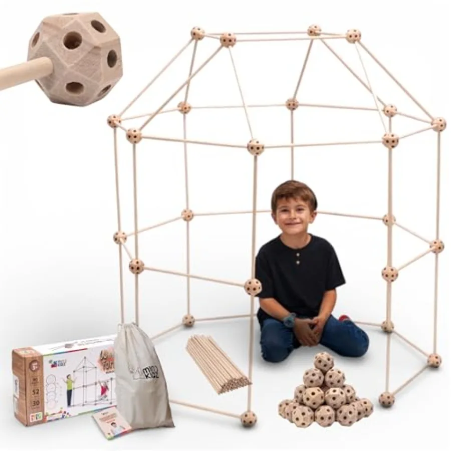 Wooden Fort Building Kit for - STEM Montessori Construction Toy with 52 Rods 30 Spheres - Eco-Friendly Play Set in Natural Wood
Wooden Fort Building Kit for - STEM Montessori Construction Toy with 52 Rods 30 Spheres - Eco-Friendly Play Set in Natural Wood