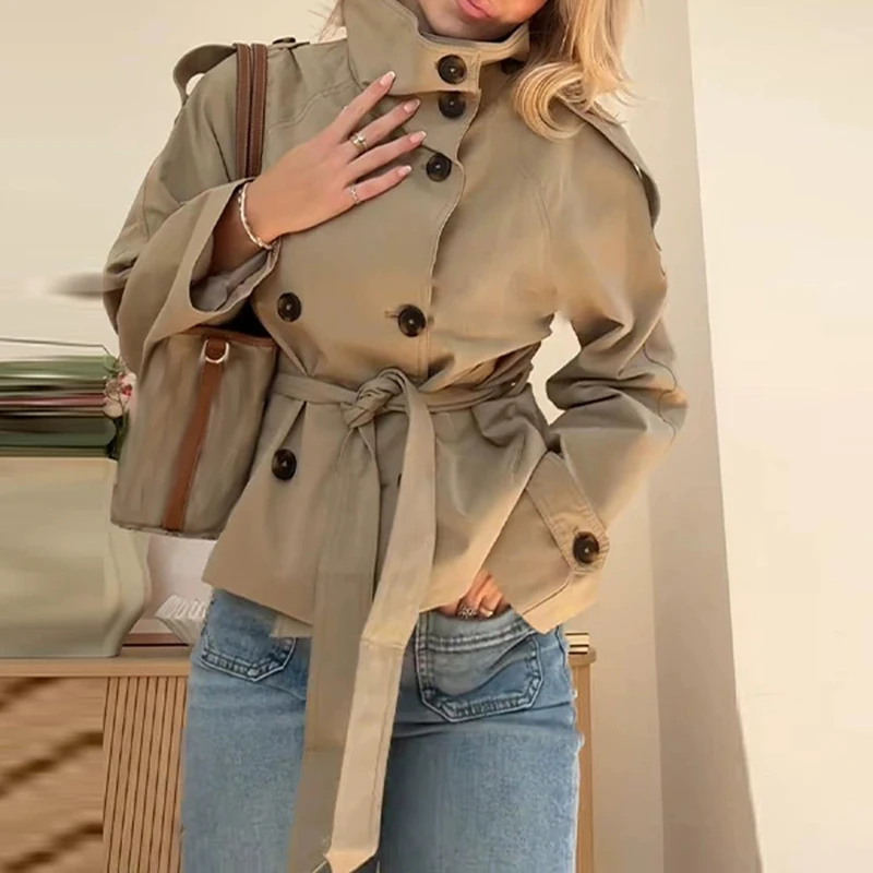 Ветровка-тренч женская американская винтажная классическая двубортная куртка с длинным рукавом уличная повседневная укороченная верхняя одежда 
Ветровка-тренч женская американская винтажная классическая двубортная куртка с длинным рукавом уличная повседневная укороченная верхняя одежда