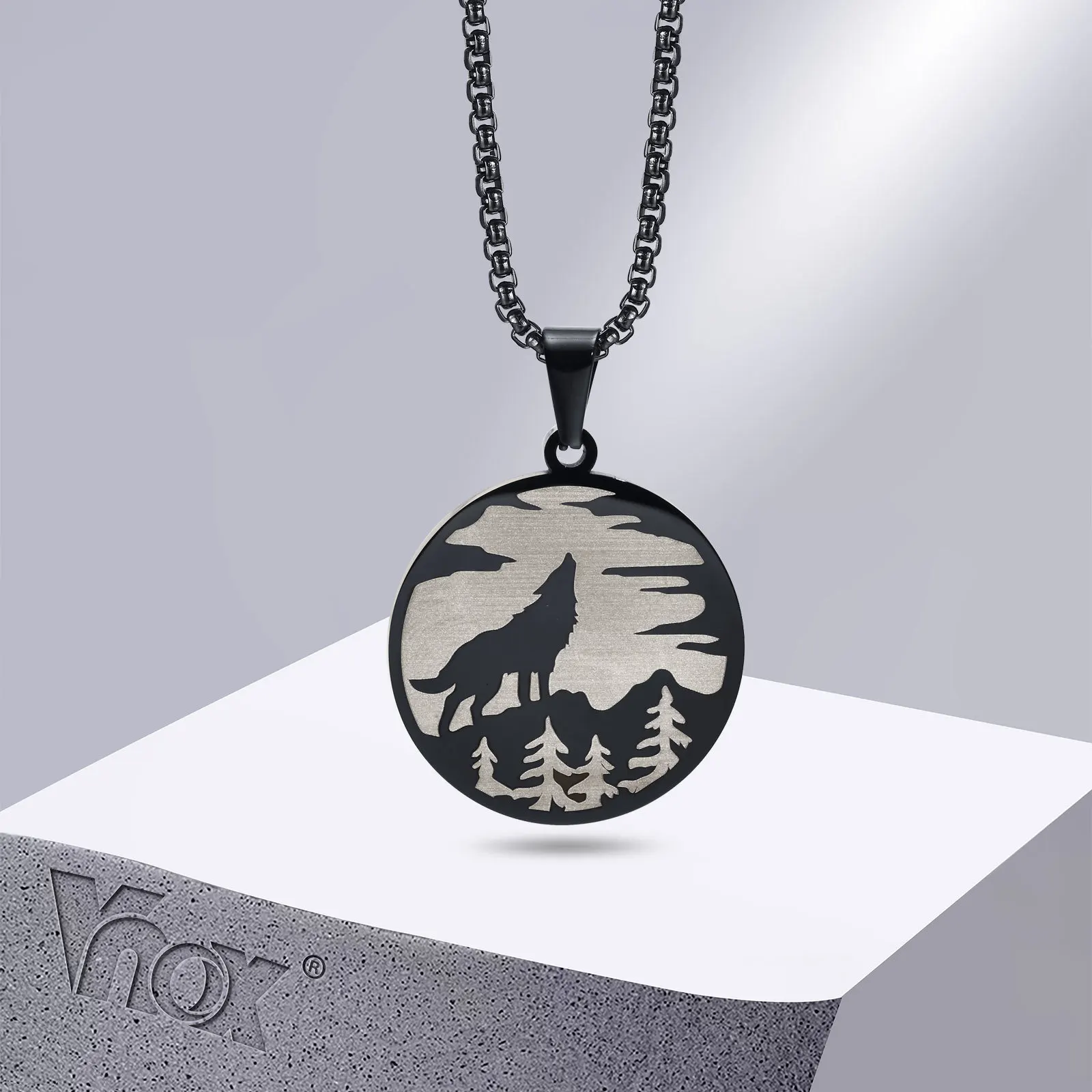 Vnox Men Necklace, Black Stainless Steel Coin Pendant, Viking Wild Wolf Forest Charm with Box Chain
Vnox Men Necklace, Black Stainless Steel Coin Pendant, Viking Wild Wolf Forest Charm with Box Chain
