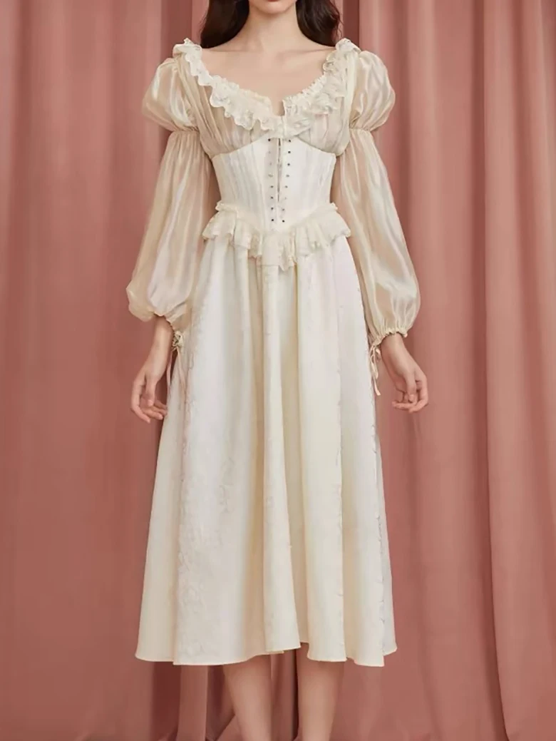 Women's Vintage Countryside Midi Dress White Eyelet Corset Waist Belt Puff Sleeve Party Gown
Women's Vintage Countryside Midi Dress White Eyelet Corset Waist Belt Puff Sleeve Party Gown
