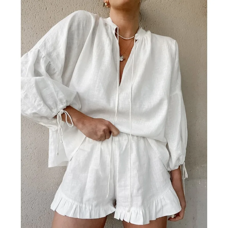 2024 Summer Women's Cotton Linen Pink Loose Fashion Lantern Sleeve Top & Shorts Set Female Casual Clothing Short Pants Outfits
2024 Summer Women's Cotton Linen Pink Loose Fashion Lantern Sleeve Top & Shorts Set Female Casual Clothing Short Pants Outfits