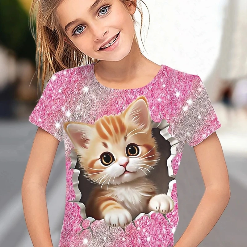 Children's Clothing Girl T-Shirt Short Sleeve 3D Cartoon Cat Print Kids Summer Clothes Fashion Cute Girl Clothes Polyester Tops
Children's Clothing Girl T-Shirt Short Sleeve 3D Cartoon Cat Print Kids Summer Clothes Fashion Cute Girl Clothes Polyester Tops