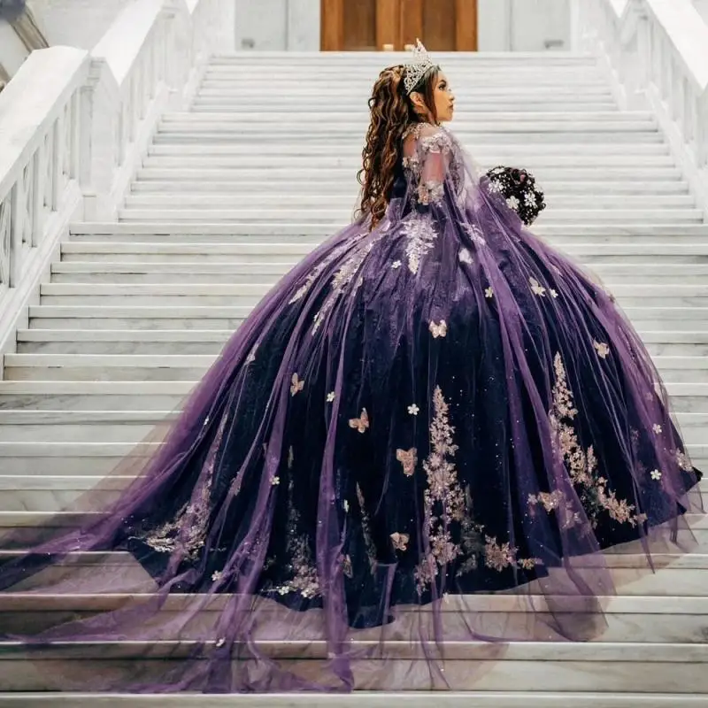 Purple Quinceanera Dresses Ball Gown Birthday Party Dress Lace Up Graduation Gown With Cape quinceanera de 15 anos
Purple Quinceanera Dresses Ball Gown Birthday Party Dress Lace Up Graduation Gown With Cape quinceanera de 15 anos