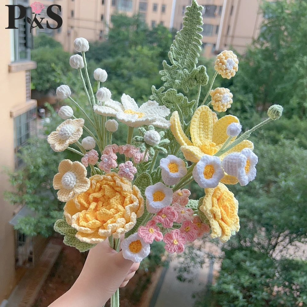 Crochet Flower Bouquet Handmade Cute Pink Yellow Peony Tulip Artifical Flower Home Decoration Knitted Finished Gift for Birthday
Crochet Flower Bouquet Handmade Cute Pink Yellow Peony Tulip Artifical Flower Home Decoration Knitted Finished Gift for Birthday