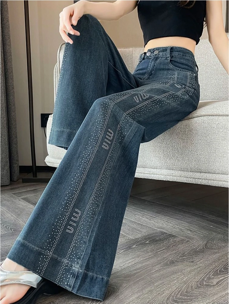 Hot Rhinestone Wide-Leg Jeans For Women Autumn New Popular Stretch Loose Slimming Shiny Big Leg Pants Alternative Fashion Blue
Hot Rhinestone Wide-Leg Jeans For Women Autumn New Popular Stretch Loose Slimming Shiny Big Leg Pants Alternative Fashion Blue