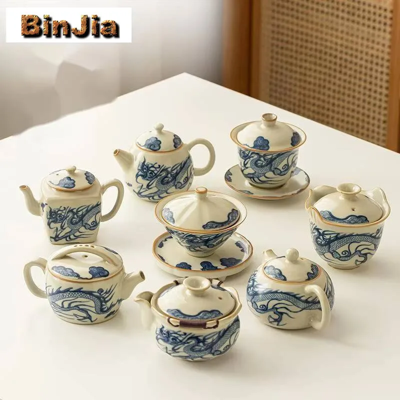 Aesthetic Beige Ru Kiln Porcelain Teapot Blue And White Dragon Patterned Xishi Pot Tea Maker Kettle Gaiwan Ceremony Craft Gift
Aesthetic Beige Ru Kiln Porcelain Teapot Blue And White Dragon Patterned Xishi Pot Tea Maker Kettle Gaiwan Ceremony Craft Gift