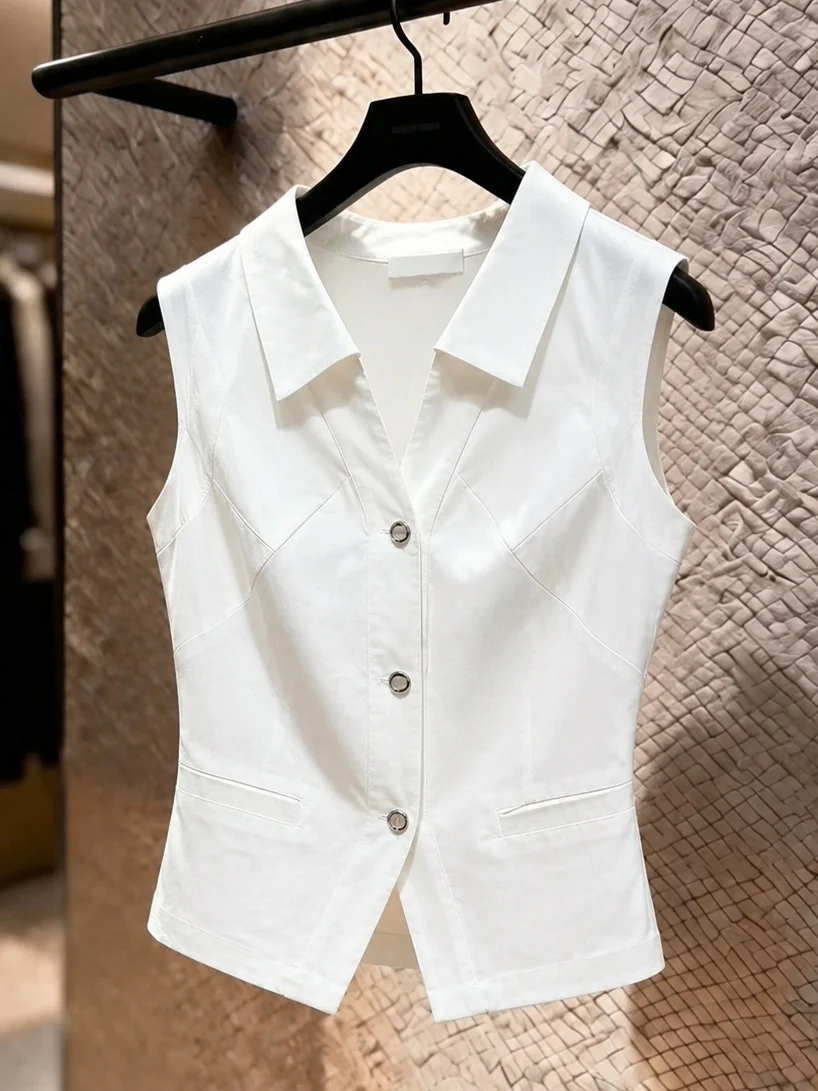Chic Korean Style Single Button Sleeveless Vest Pure Color Commute Fashion Top Women's Summer Clothing Straight Cut
Chic Korean Style Single Button Sleeveless Vest Pure Color Commute Fashion Top Women's Summer Clothing Straight Cut