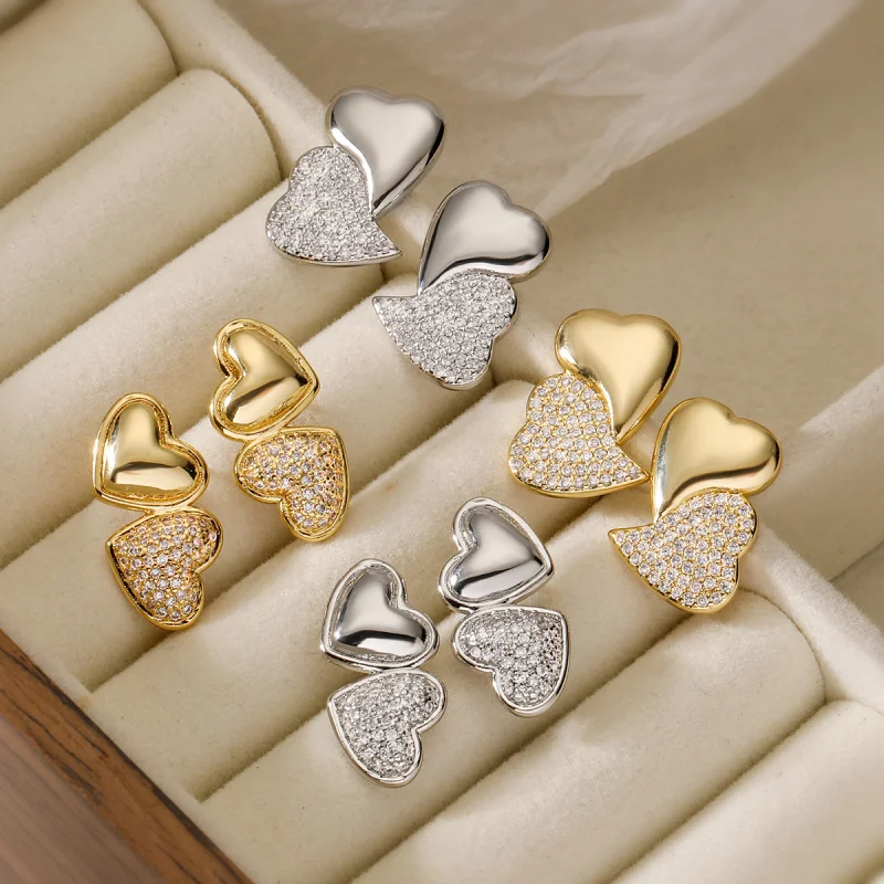 Fashionable Light Luxury Copper Plated 18K Gold Zircon Heart Stud Earrings for Women with Unique Design and Personality
Fashionable Light Luxury Copper Plated 18K Gold Zircon Heart Stud Earrings for Women with Unique Design and Personality