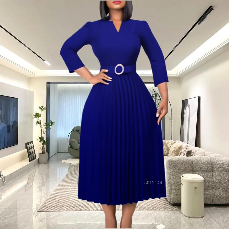 Elegant V-neck African Office Dress Ladies 3/4 Sleeve Pleated Evening Party Robe with Belt Summer 2023 Women's African Clothing
Elegant V-neck African Office Dress Ladies 3/4 Sleeve Pleated Evening Party Robe with Belt Summer 2023 Women's African Clothing
