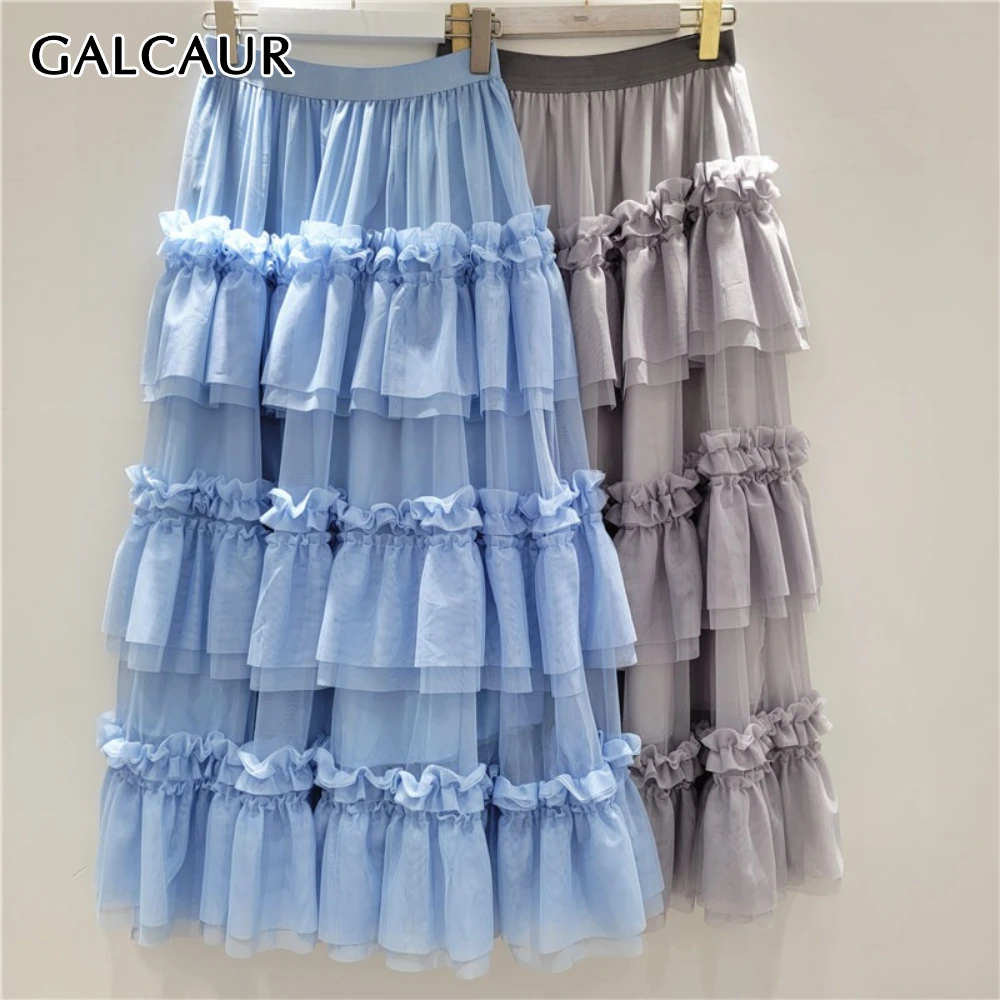 GALCAUR Solid Spliced Ruffles Basics Skirt Female High Waist Loose Sweet Temperament Women's Long Skirts Fashion Summer Style
GALCAUR Solid Spliced Ruffles Basics Skirt Female High Waist Loose Sweet Temperament Women's Long Skirts Fashion Summer Style
