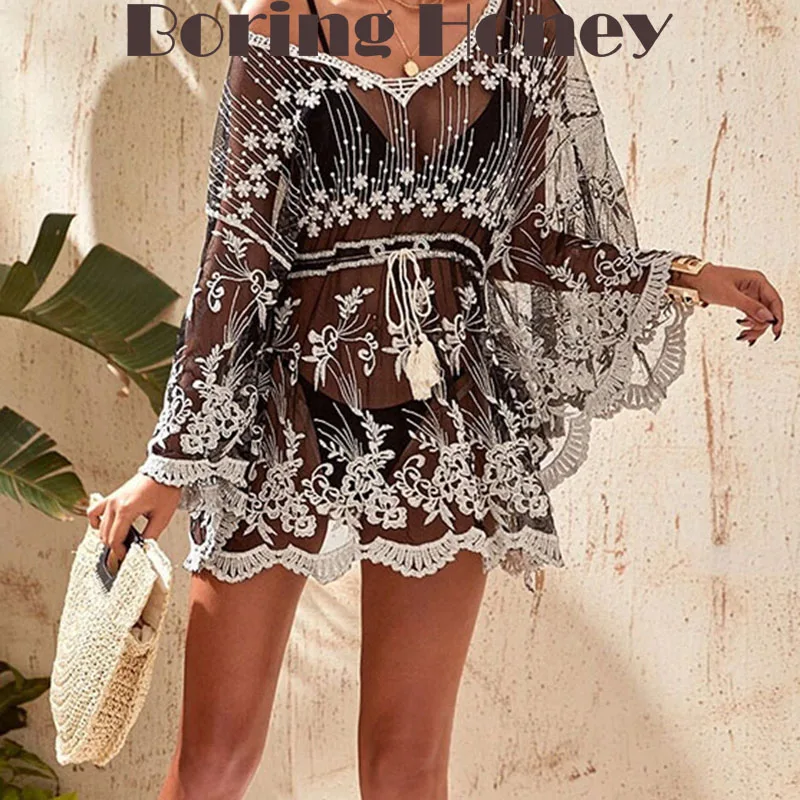 Boring Honey New Women's Batwing Sleeves Bikini Cover-Up with Cutout Embroidery Summer Fashion Beach Resort Wear Tops Women
Boring Honey New Women's Batwing Sleeves Bikini Cover-Up with Cutout Embroidery Summer Fashion Beach Resort Wear Tops Women
