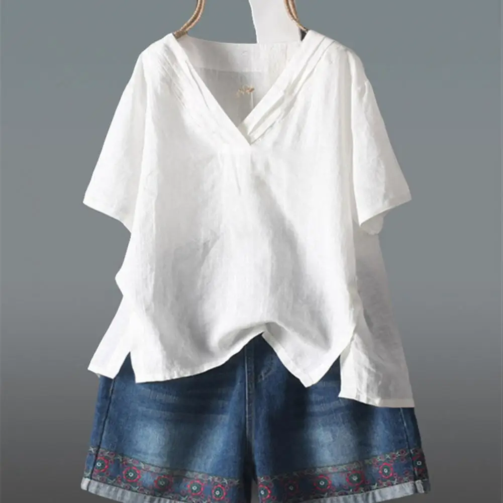 Cotton Linen Shirts Women Irregular Split Hem V-neck Blouses Shirts Summer Breathable Short Sleeve Loose Pullover Vintage Blouse
Cotton Linen Shirts Women Irregular Split Hem V-neck Blouses Shirts Summer Breathable Short Sleeve Loose Pullover Vintage Blouse