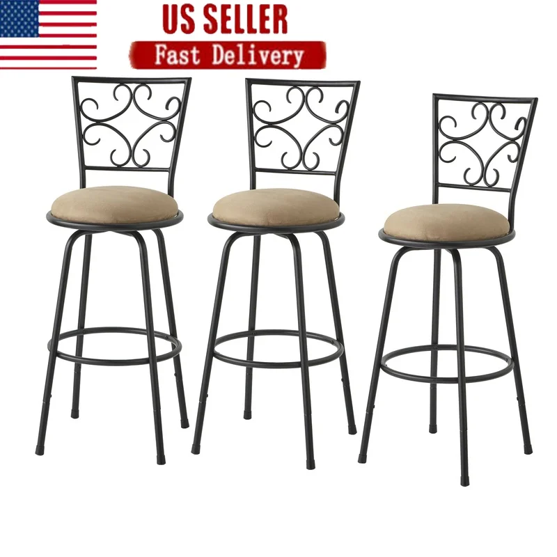 Adjustable Height Swivel Barstool Set of 3 Comfortable Pub Stools with Footrest Metal Frame Dining Kitchen Furniture
Adjustable Height Swivel Barstool Set of 3 Comfortable Pub Stools with Footrest Metal Frame Dining Kitchen Furniture