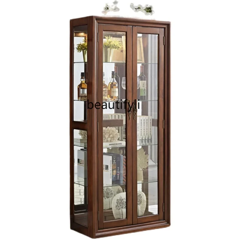 American solid wood wine cabinet, living room glass cabinet, new Chinese simple dining side transparent display cabinet 
American solid wood wine cabinet, living room glass cabinet, new Chinese simple dining side transparent display cabinet