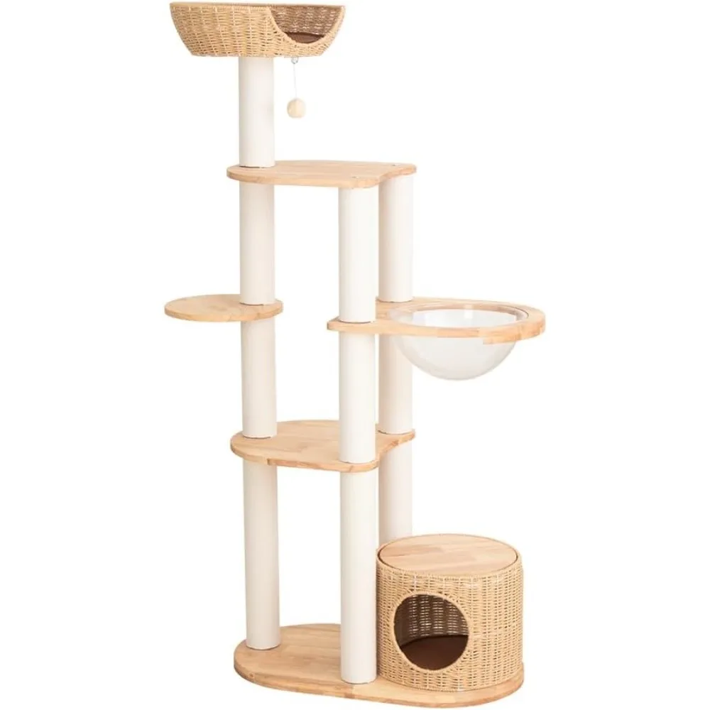 Cat Tree Tower for Indoor Cats with Wicker Basket & Enclosed Condo, 63” Wooden Cat Climbing Furniture with Clear Acrylic Bowl, S
Cat Tree Tower for Indoor Cats with Wicker Basket & Enclosed Condo, 63” Wooden Cat Climbing Furniture with Clear Acrylic Bowl, S