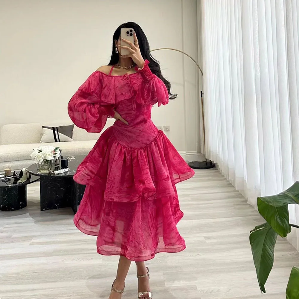 Customized Tea-Length Prom Gown Off the Shoulder Full Sleeves Homecoming Dresses Tiered Ruffle Birthday Party Dress فساتين للحفل
Customized Tea-Length Prom Gown Off the Shoulder Full Sleeves Homecoming Dresses Tiered Ruffle Birthday Party Dress فساتين للحفل