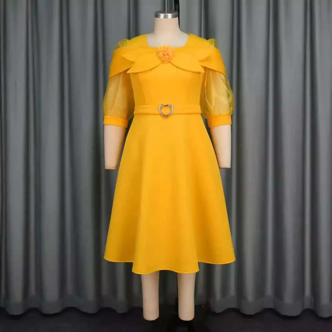 AM040726 Bow Perspective Lantern Sleeve Dress Party Waist A-line Skirt Yellow Skirt
AM040726 Bow Perspective Lantern Sleeve Dress Party Waist A-line Skirt Yellow Skirt