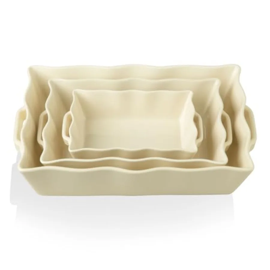 Casserole Dishes for Oven, Ceramic Bakeware Set of 3, Rectangular Baking dish with Handles, Wave Edge Lasagna Pan Deep for Cook
Casserole Dishes for Oven, Ceramic Bakeware Set of 3, Rectangular Baking dish with Handles, Wave Edge Lasagna Pan Deep for Cook