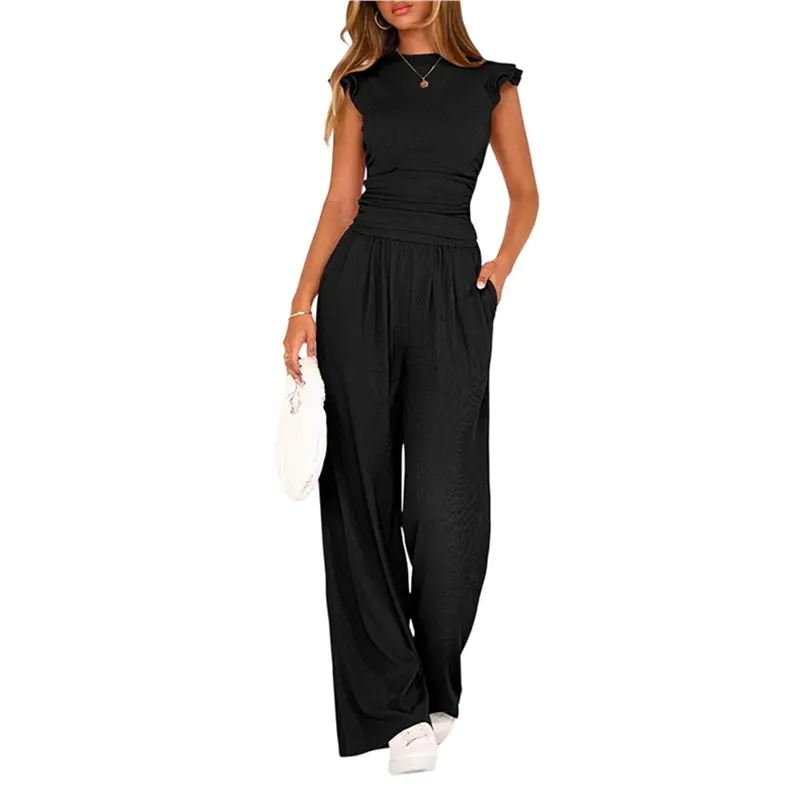 CYL-2 Piece Matching Summer Casual Set Womens Side Ruching Top Wide Leg Pants Sets With Pockets
CYL-2 Piece Matching Summer Casual Set Womens Side Ruching Top Wide Leg Pants Sets With Pockets