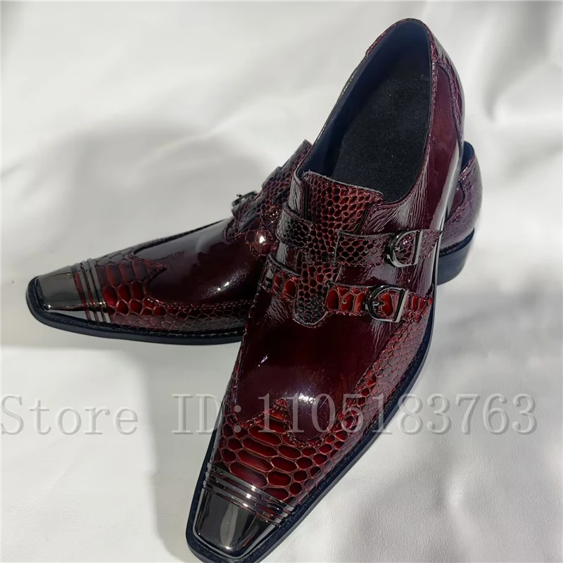 Men Wine Red Crocodile Pattern Double Buckle Dress Shoes, Square Toe Buckle Formal Loafers for Wedding Party Business Office
Men Wine Red Crocodile Pattern Double Buckle Dress Shoes, Square Toe Buckle Formal Loafers for Wedding Party Business Office