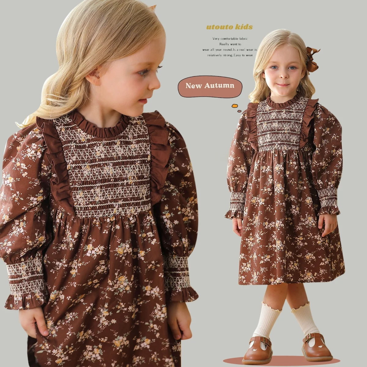 A new retro girls' dress for the 2025 autumn collection, with hand-knitted puffed sleeves and a sweet princess dress
A new retro girls' dress for the 2025 autumn collection, with hand-knitted puffed sleeves and a sweet princess dress