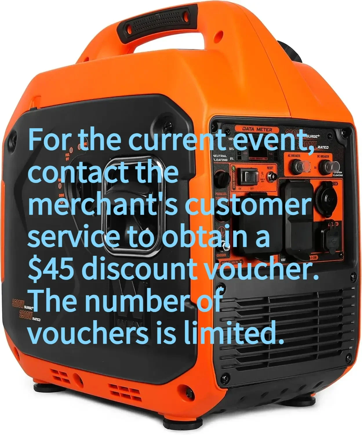 Portable Inverter Generator 3600-Watt, RV-Ready, Quiet and Lightweight with Fuel Shut Off