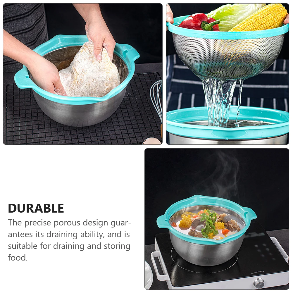 Stainless Steel Rice Washing Sieve Colander Filter Drain Basin Set Strainer Vegetable Wash Basket Porous Design for Draining
Stainless Steel Rice Washing Sieve Colander Filter Drain Basin Set Strainer Vegetable Wash Basket Porous Design for Draining