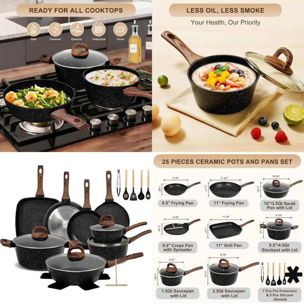 25-Piece Ceramic Nonstick Cookware Set, Induction Compatible, Frying Pans, Saucepans, and Utensils, Healthy and Safe, PFAS/PTFE/
25-Piece Ceramic Nonstick Cookware Set, Induction Compatible, Frying Pans, Saucepans, and Utensils, Healthy and Safe, PFAS/PTFE/