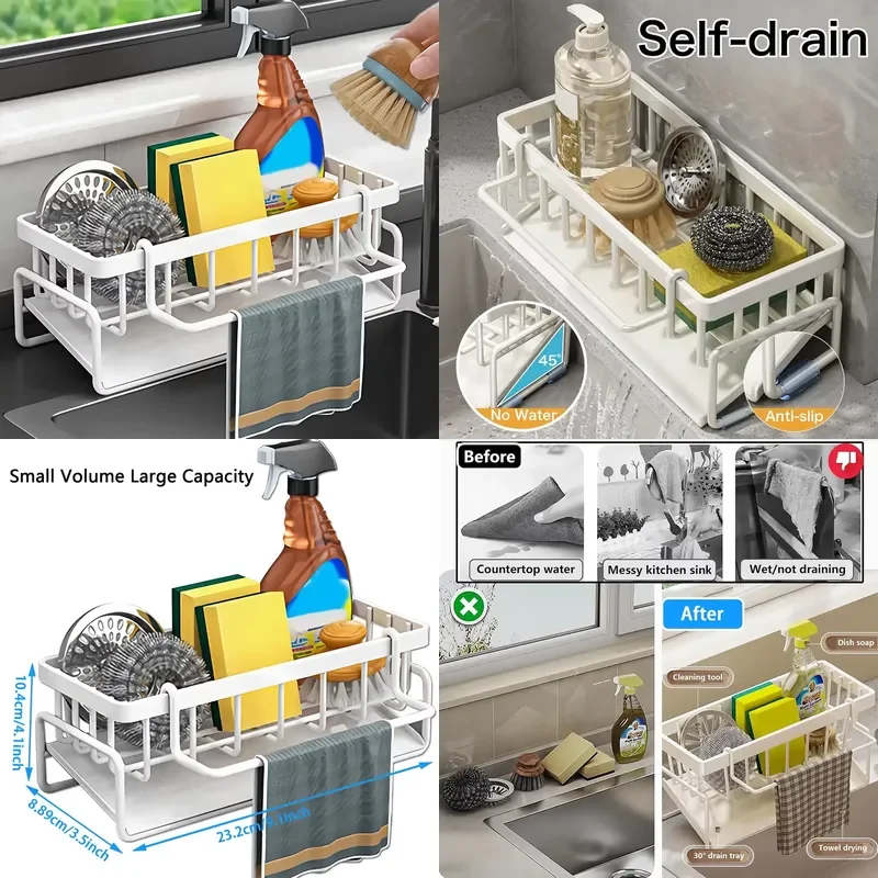 Kitchen Sink Sponge Holder with Dishcloth Rack Self-Draining Sponge Storage Box for Soap Dispenser Accessories (White)
Kitchen Sink Sponge Holder with Dishcloth Rack Self-Draining Sponge Storage Box for Soap Dispenser Accessories (White)