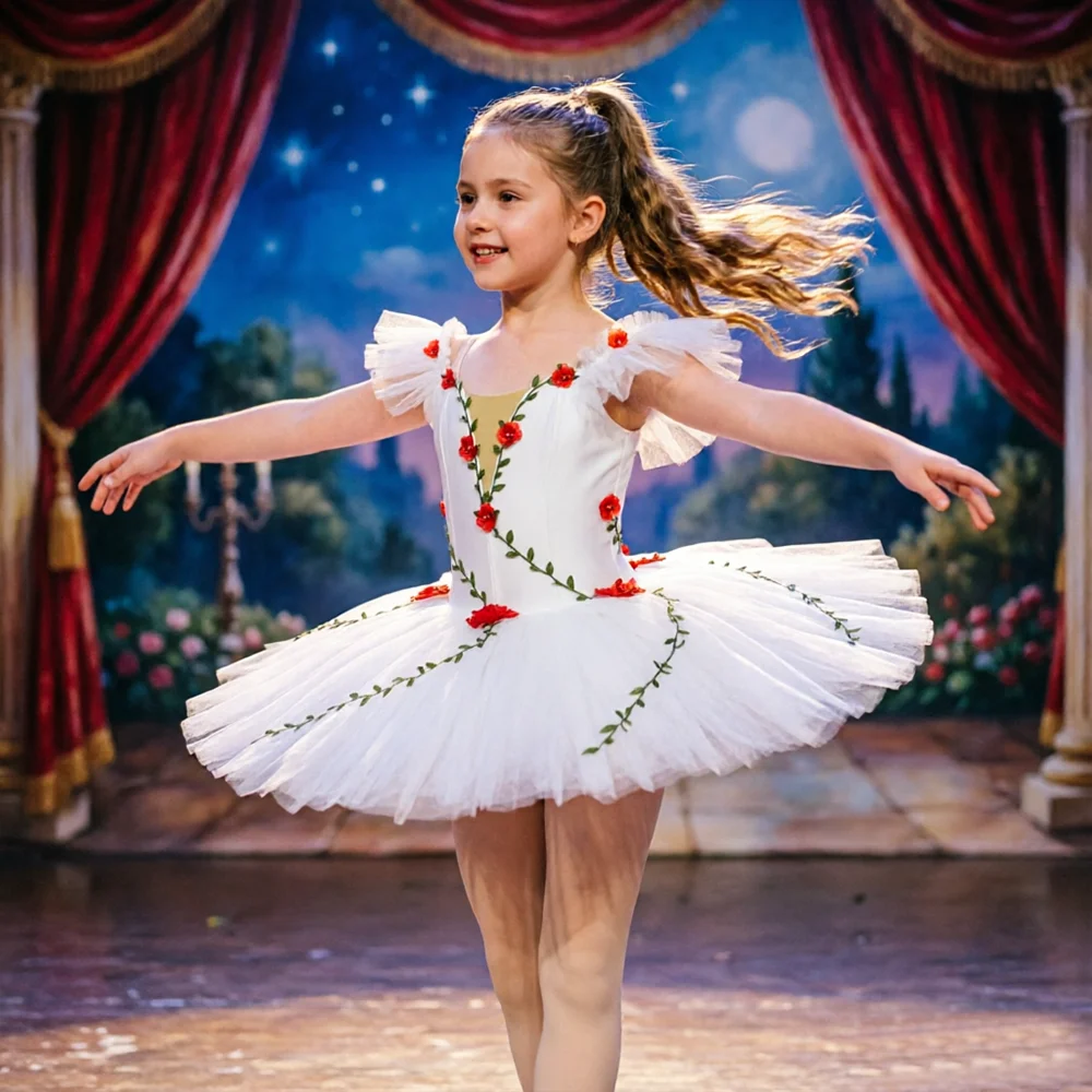 Professional Girls' White Ballet Tutu Dress with Red Rose Embroidery Kids' Dance Performance Costume
Professional Girls' White Ballet Tutu Dress with Red Rose Embroidery Kids' Dance Performance Costume