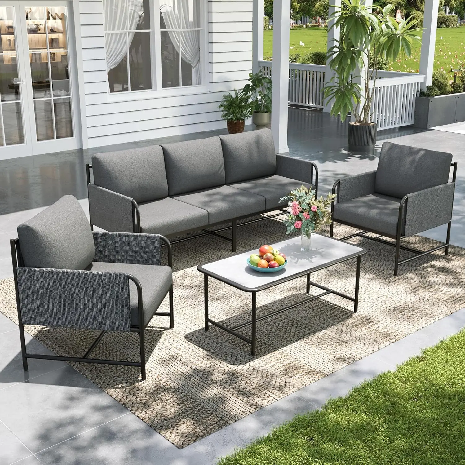 Modern Patio Furniture Set Outdoor Conversation Set With Thick Cushion And Large Seat For 5, Minimalist Simple, Customized
Modern Patio Furniture Set Outdoor Conversation Set With Thick Cushion And Large Seat For 5, Minimalist Simple, Customized