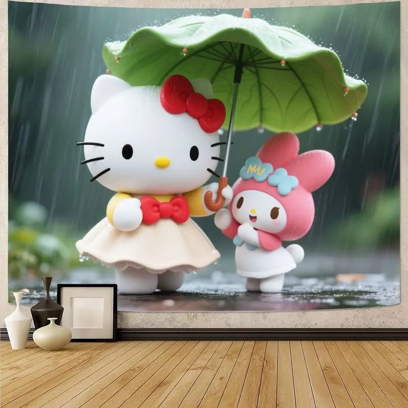 1 шт. гобелен Sanrio Hello Kitty My Melody, кавайная дождевая сцена, настенный художественный декор из полиэстера дружбы, подарок для фанатов в спальне
1 шт. гобелен Sanrio Hello Kitty My Melody, кавайная дождевая сцена, настенный художественный декор из полиэстера дружбы, подарок для фанатов в спальне