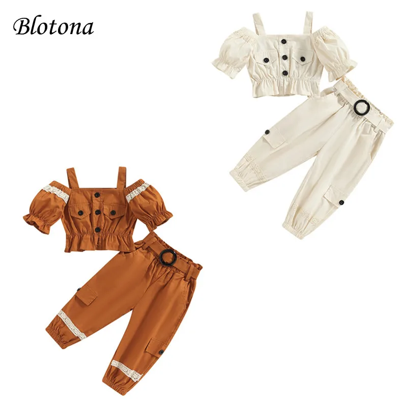 Blotona Kids Girls 2Pcs Summer Outfits, Short Sleeve Off Shoulder Tops + Cargo Pants Set 1-6Years
Blotona Kids Girls 2Pcs Summer Outfits, Short Sleeve Off Shoulder Tops + Cargo Pants Set 1-6Years