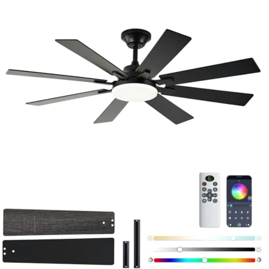 Ceiling Fans with Lights for Bedroom Living Room, Black Metal Ceiling Fan with 52 Inch Blades, 3CCT Dimmable Light, Reversible
Ceiling Fans with Lights for Bedroom Living Room, Black Metal Ceiling Fan with 52 Inch Blades, 3CCT Dimmable Light, Reversible